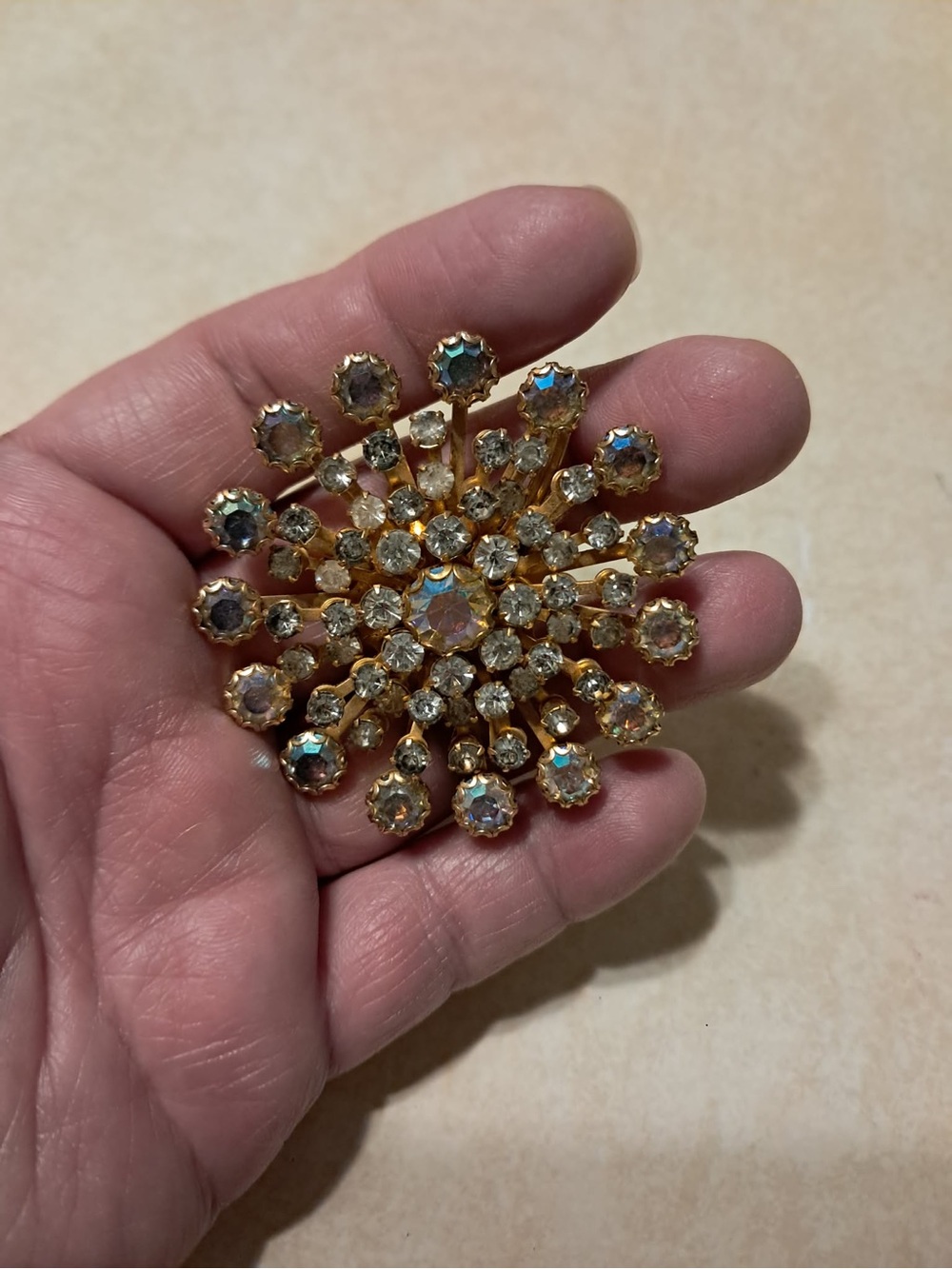 Gold-Tone Aurora Borealis Crystal Burst Brooch
